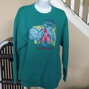 Disney World Emerald Green Sweatshirt Satin Embroidered Logo, Red Letters Sz S/M